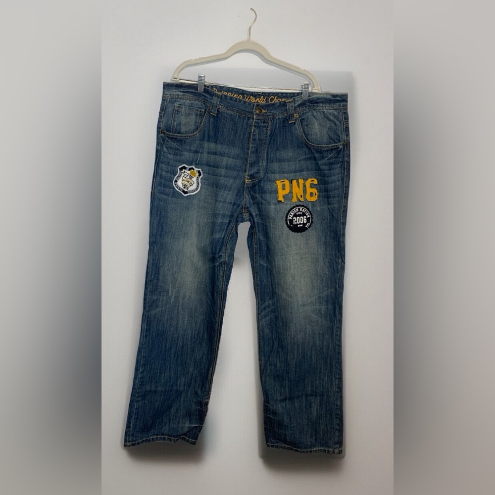 Parish Nation Denim Jeans Size 42 2006 Champions Embroidered Patches Button Fly